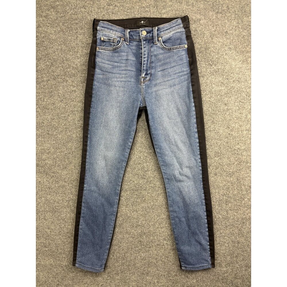 7 For All Mankind Jeans Womens 27 Blue Black High Waist Ankle Skinny Colorblock